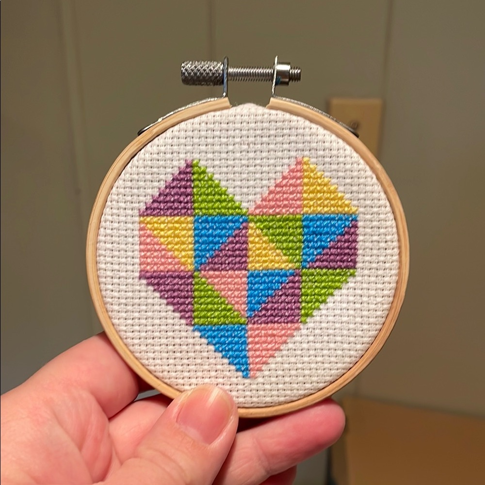Geometric Heart Cross Stitch Hoop Art